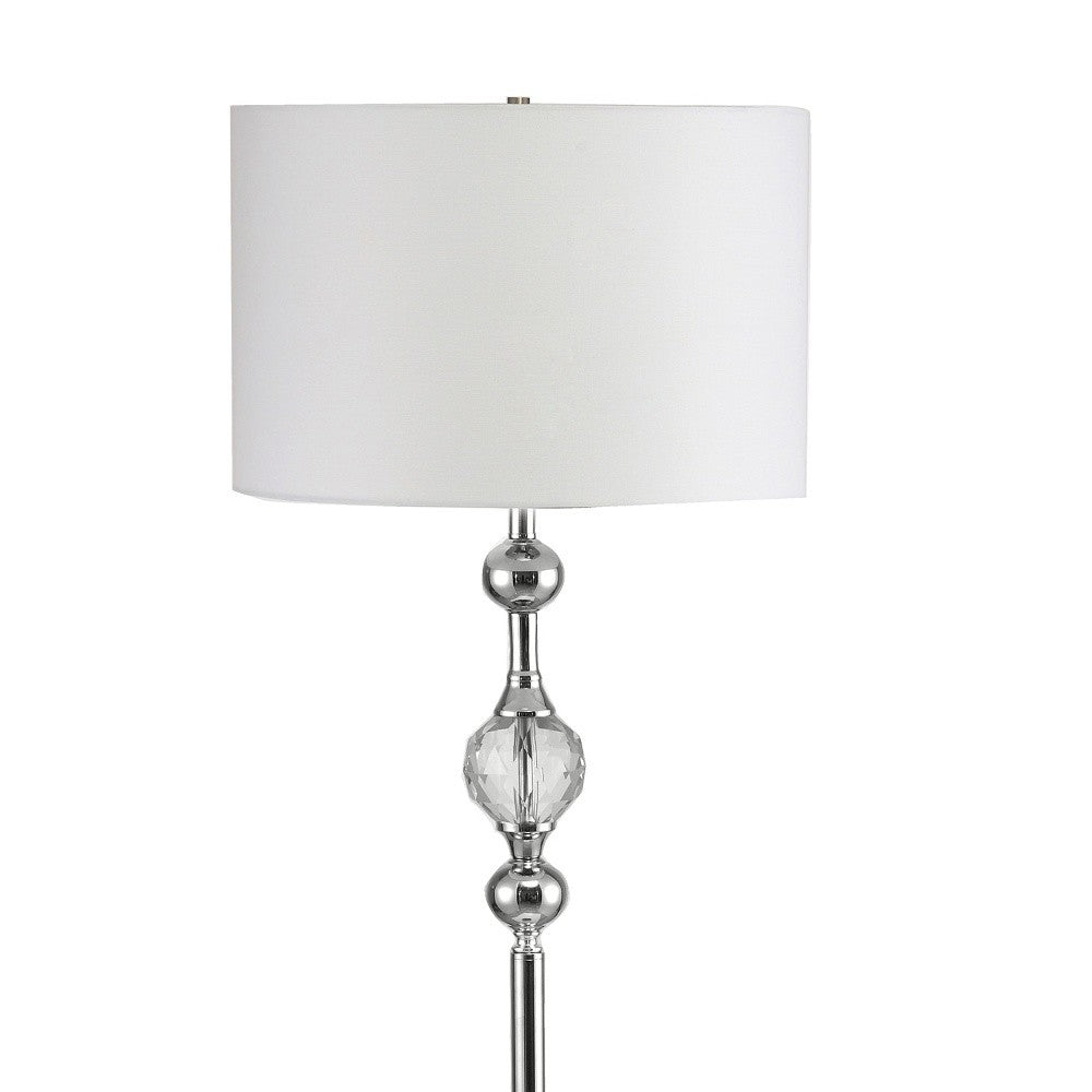 63" Chrome and Crystal Orb Shaped Floor Lamp With White Drum Shade - Homeroots