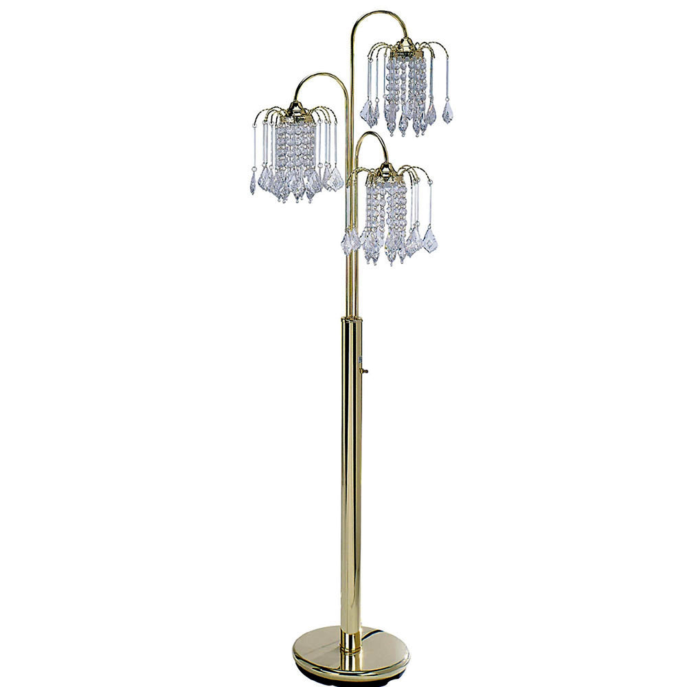 63" Gold Three Lights Candelabra Floor Lamp With Clear Faux Crystal Shades - Homeroots - Flyclothing LLC