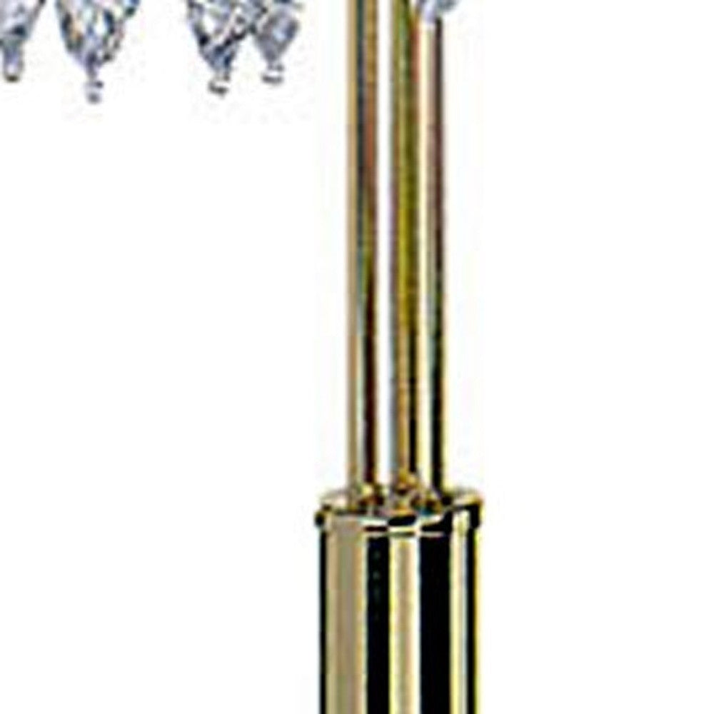 63" Gold Three Lights Candelabra Floor Lamp With Clear Faux Crystal Shades - Homeroots - Flyclothing LLC