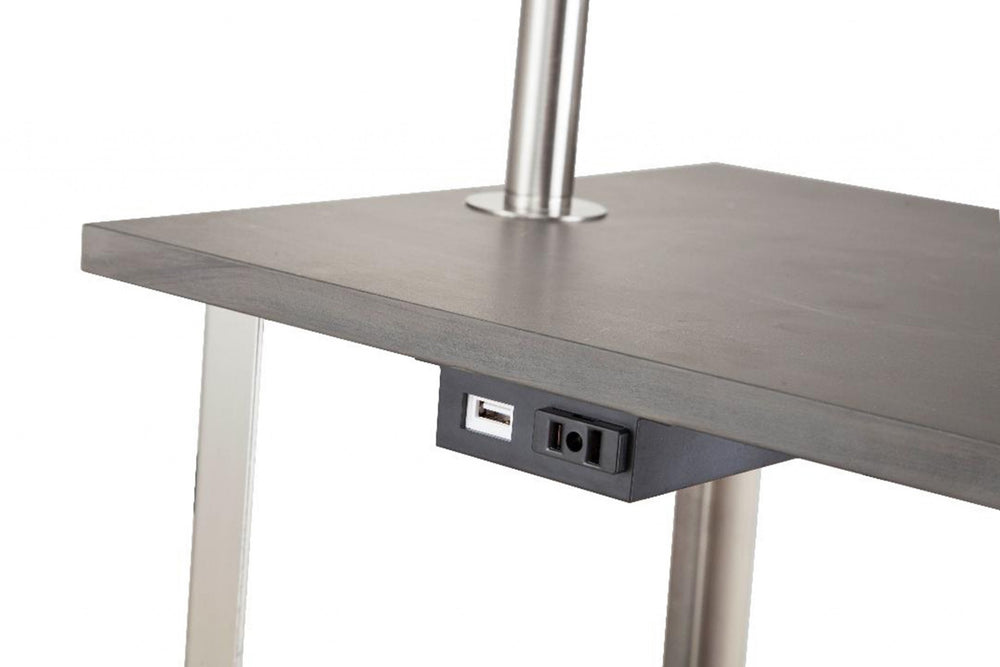 58" Steel Tray Table Floor Lamp With White Square Shade - Homeroots - Flyclothing LLC