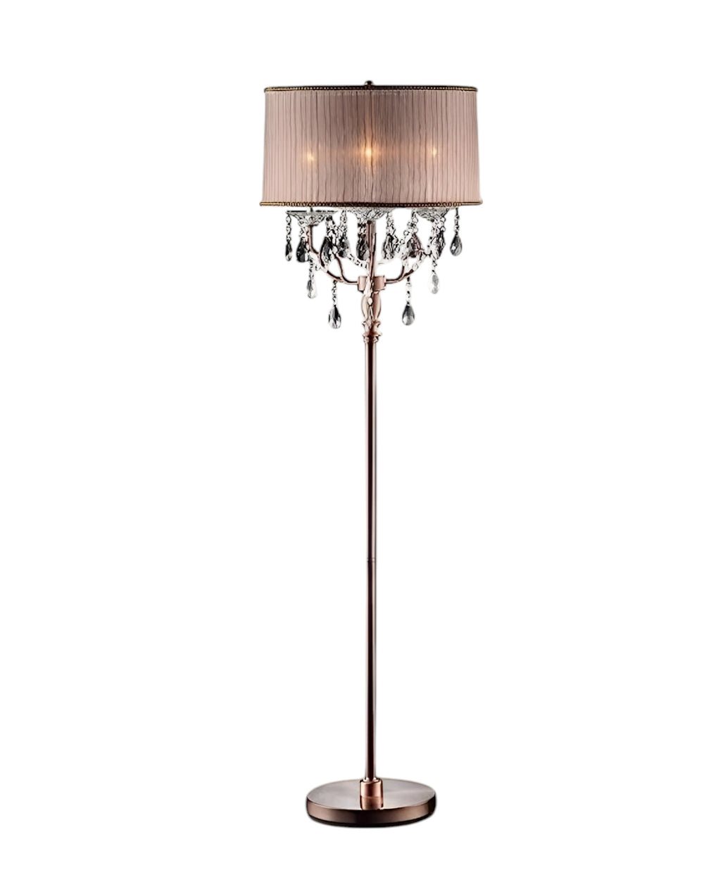 62" Steel Three Light Candelabra Floor Lamp With Silvery Pink Drum Shade - Homeroots - Flyclothing LLC