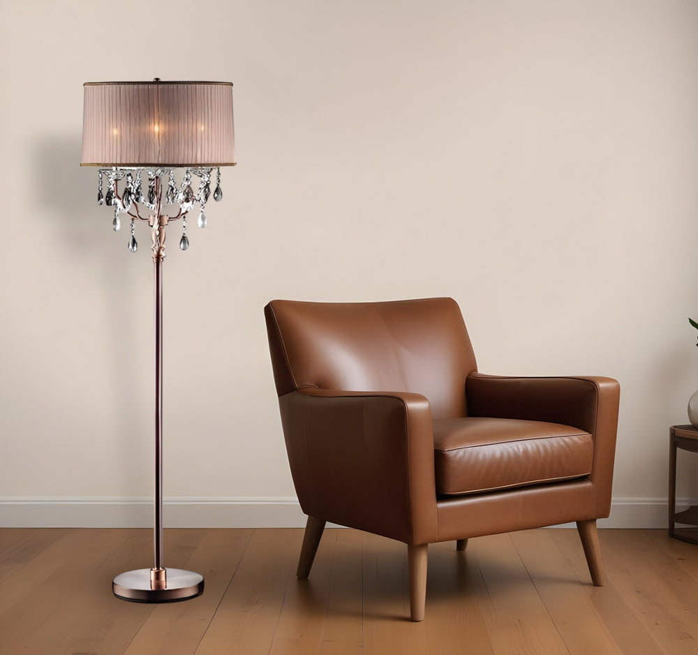 62" Steel Three Light Candelabra Floor Lamp With Silvery Pink Drum Shade - Homeroots - Flyclothing LLC