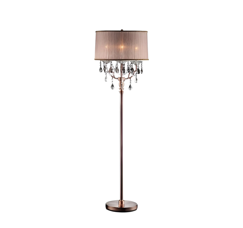 62" Steel Three Light Candelabra Floor Lamp With Silvery Pink Drum Shade - Homeroots - Flyclothing LLC