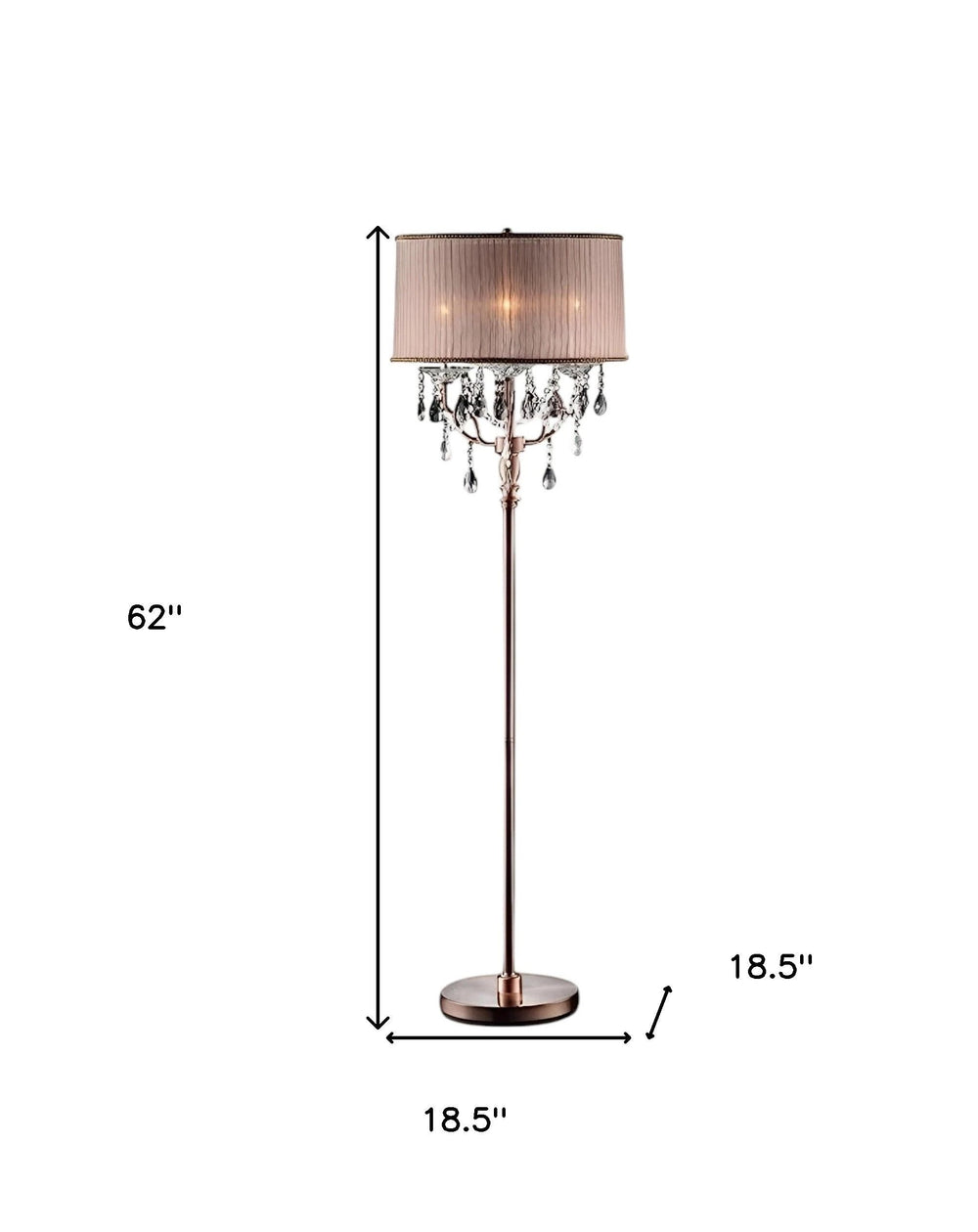 62" Steel Three Light Candelabra Floor Lamp With Silvery Pink Drum Shade - Homeroots - Flyclothing LLC