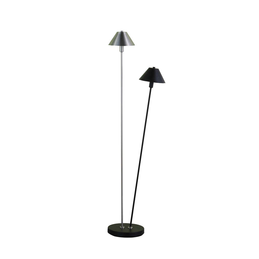48" Nickel Two Lights LED Novelty Floor Lamp With Black And Silver Empire Shade - Homeroots - Flyclothing LLC