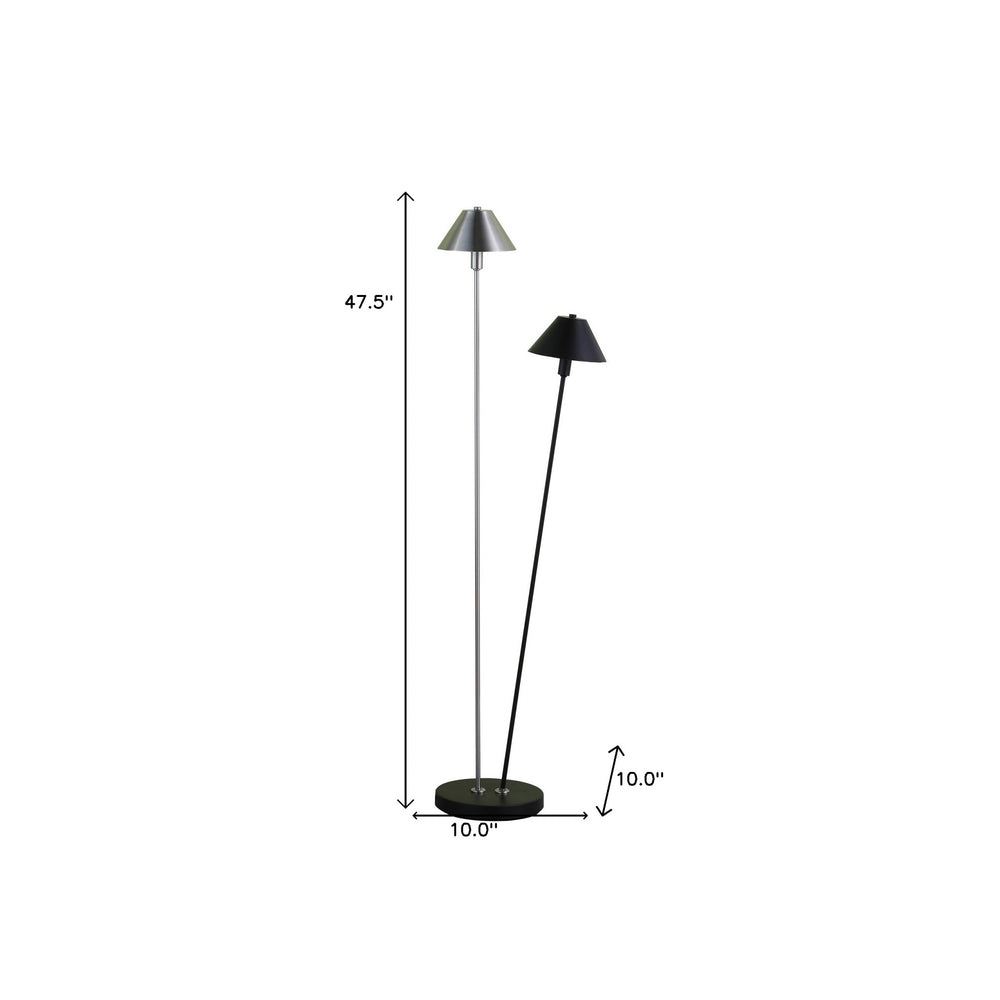 48" Nickel Two Lights LED Novelty Floor Lamp With Black And Silver Empire Shade - Homeroots - Flyclothing LLC