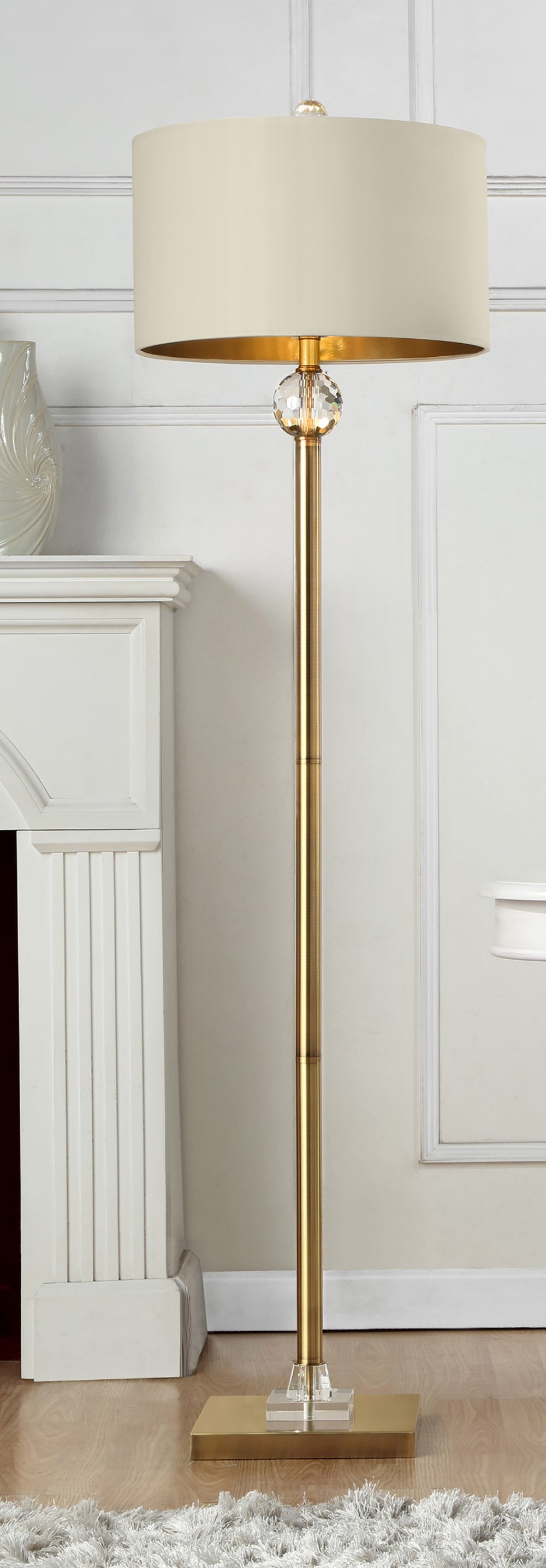 63" Gold Column Floor Lamp With Off-White Drum Shade - Homeroots - Flyclothing LLC