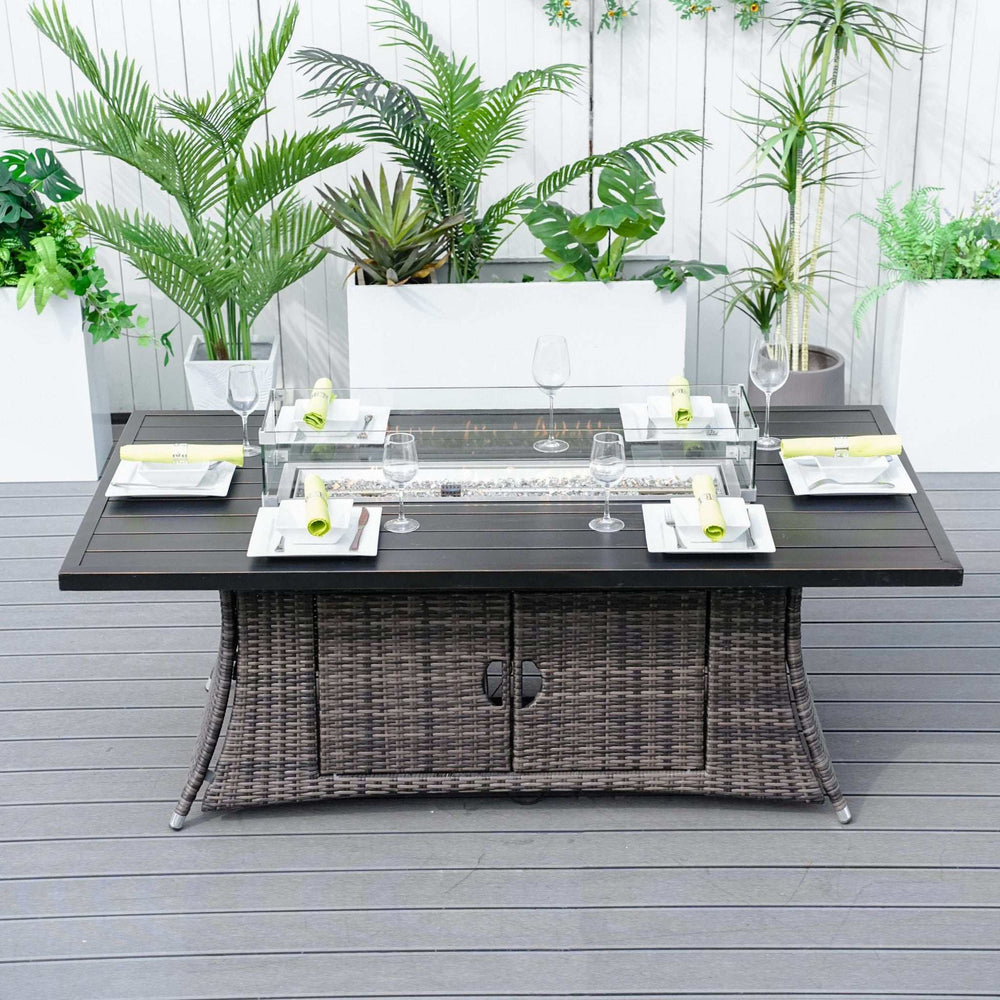 Brown Wicker Outdoor Patio Gas Fire Pit Table - Homeroots - Flyclothing LLC