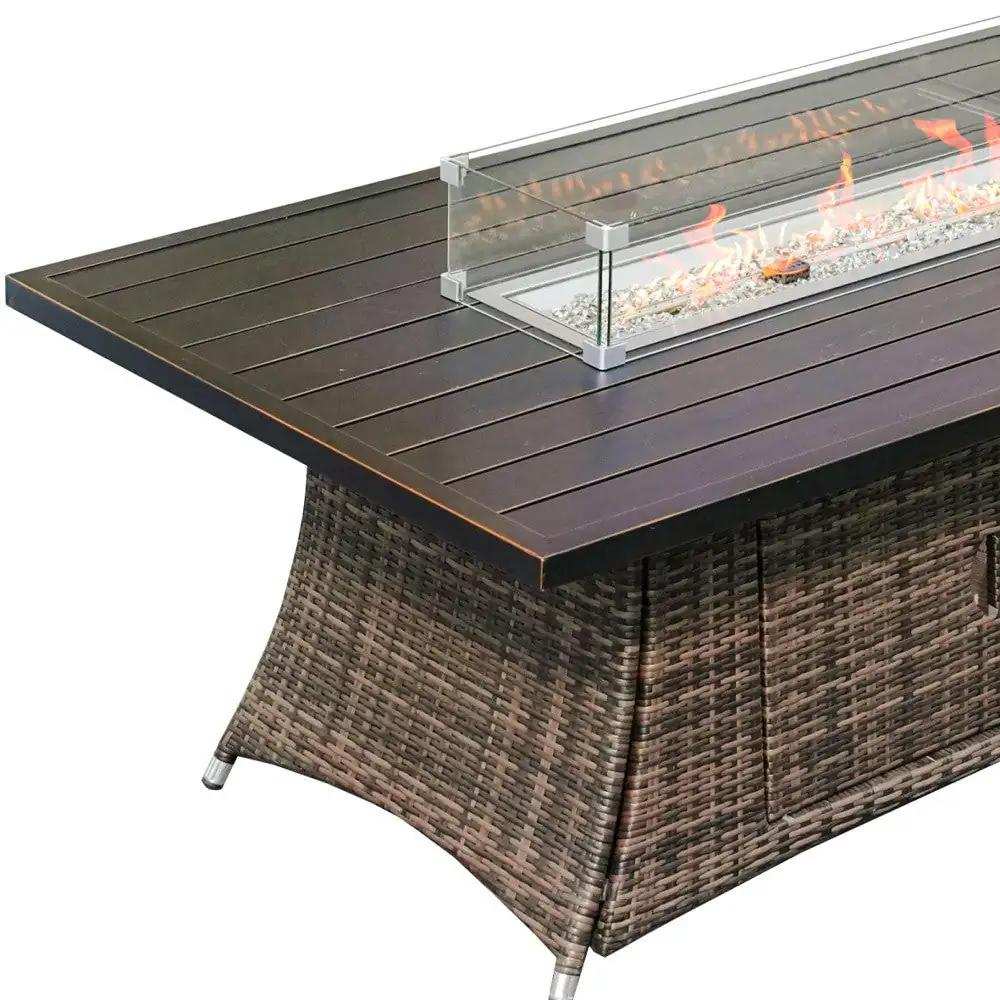 Brown Wicker Outdoor Patio Gas Fire Pit Table - Homeroots - Flyclothing LLC