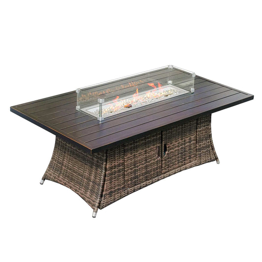 Brown Wicker Outdoor Patio Gas Fire Pit Table - Homeroots - Flyclothing LLC