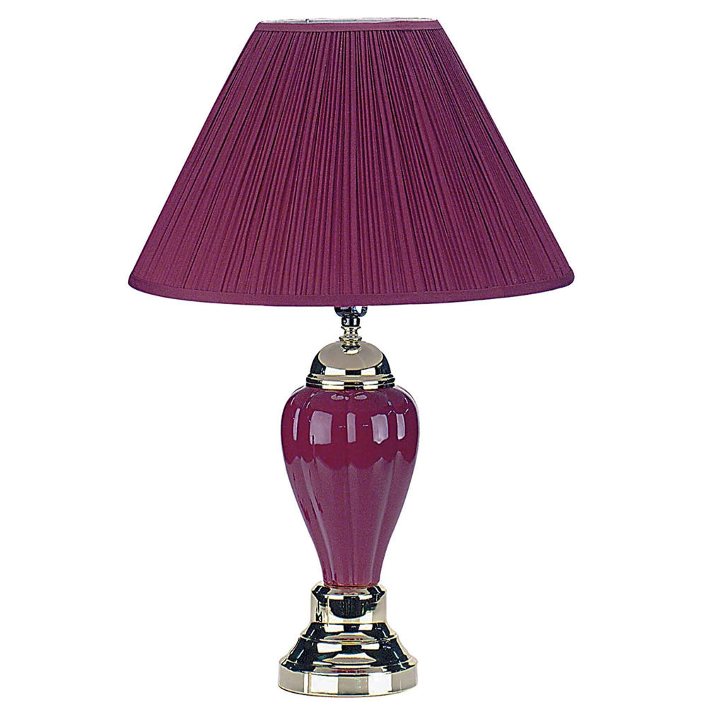 27" Silver Ceramic Bedside Table Lamp With Magenta Empire Shade - Homeroots