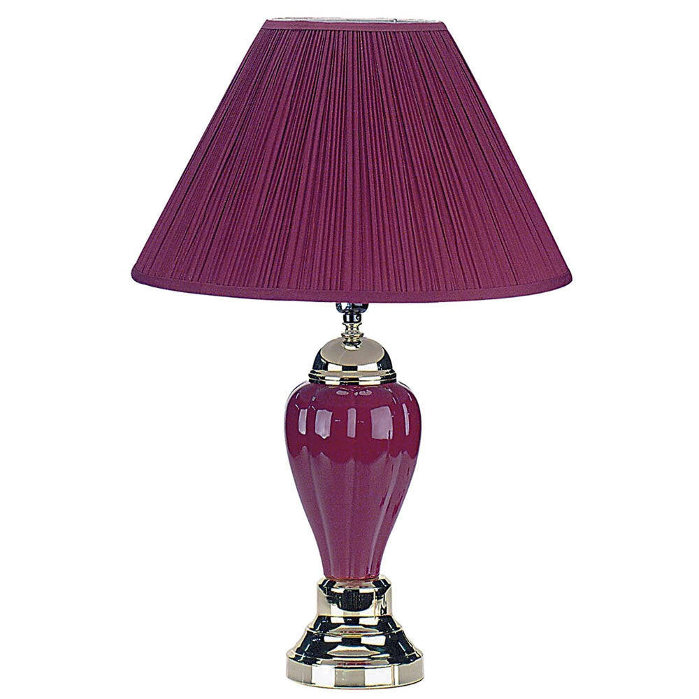 27" Silver Ceramic Bedside Table Lamp With Magenta Empire Shade - Homeroots