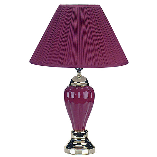 27" Silver Ceramic Bedside Table Lamp With Magenta Empire Shade - Homeroots