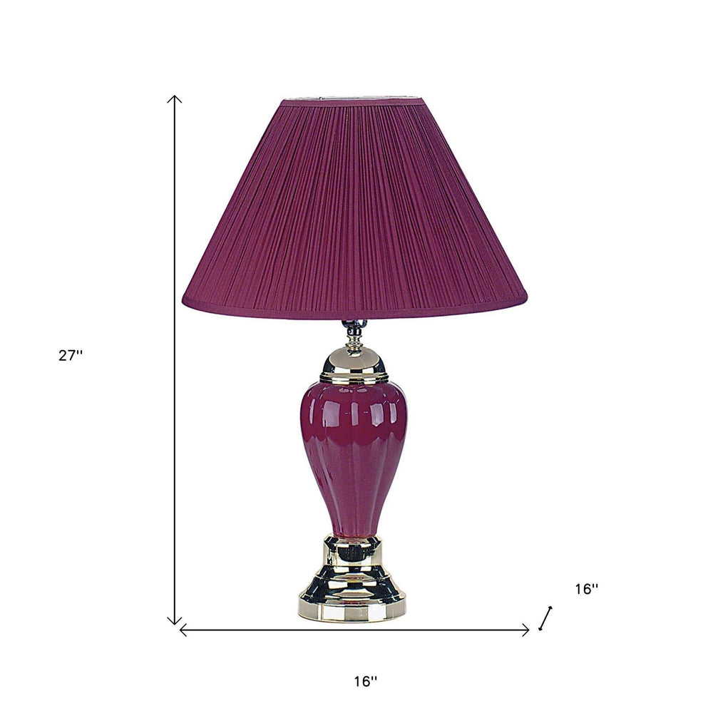 27" Silver Ceramic Bedside Table Lamp With Magenta Empire Shade - Homeroots