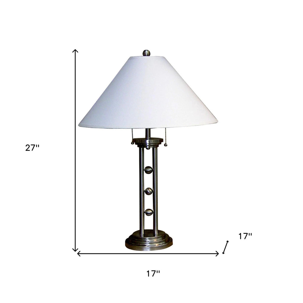 27" Silver Metal Two Light Table Lamp With White Classic Empire Shade - Homeroots