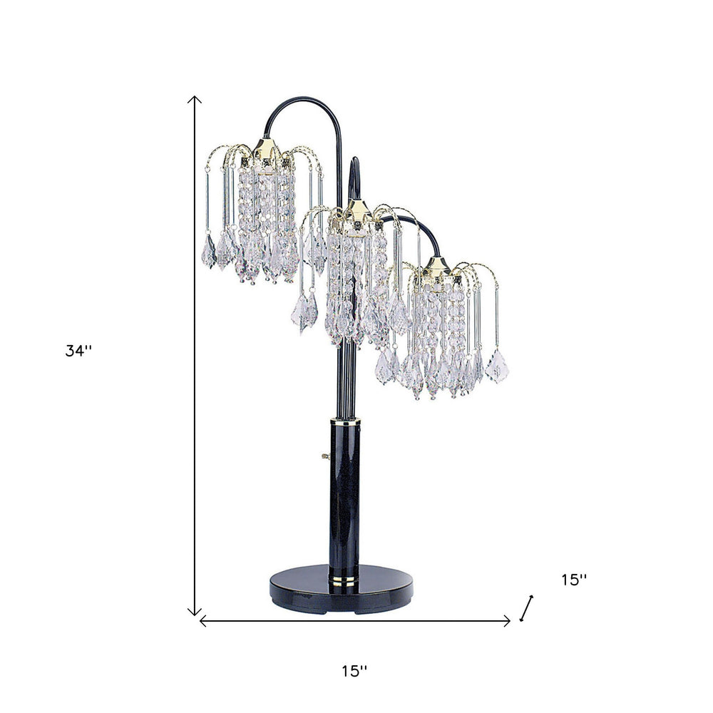 34" Black Metal Three Light Chandelier Table Lamp - Homeroots - Flyclothing LLC