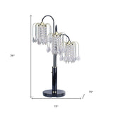 34" Black Metal Three Light Chandelier Table Lamp - Homeroots - Flyclothing LLC