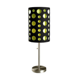 33" Silver Metal Mod Table Lamp With Black And Green Drum Shade - Homeroots