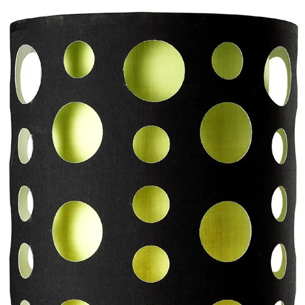 33" Silver Metal Mod Table Lamp With Black And Green Drum Shade - Homeroots