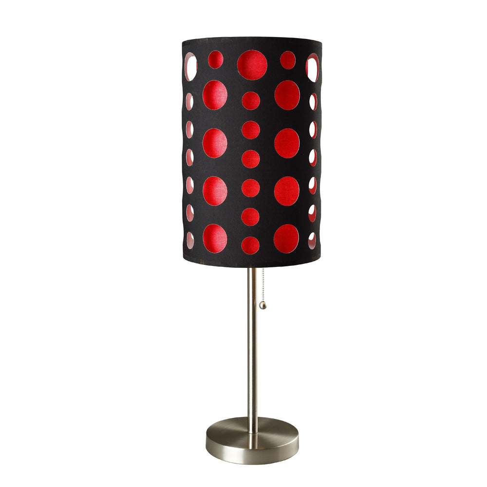 33" Steel Mod Table Lamp With Black And Red Drum Shade - Homeroots
