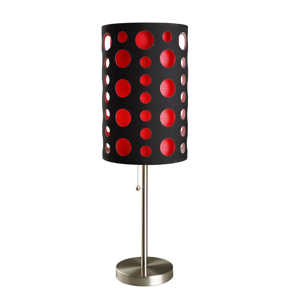 33" Steel Mod Table Lamp With Black And Red Drum Shade - Homeroots