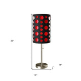 33" Steel Mod Table Lamp With Black And Red Drum Shade - Homeroots