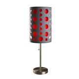 33" Gray and Red Mod Dot Novelty Table Lamp - Homeroots