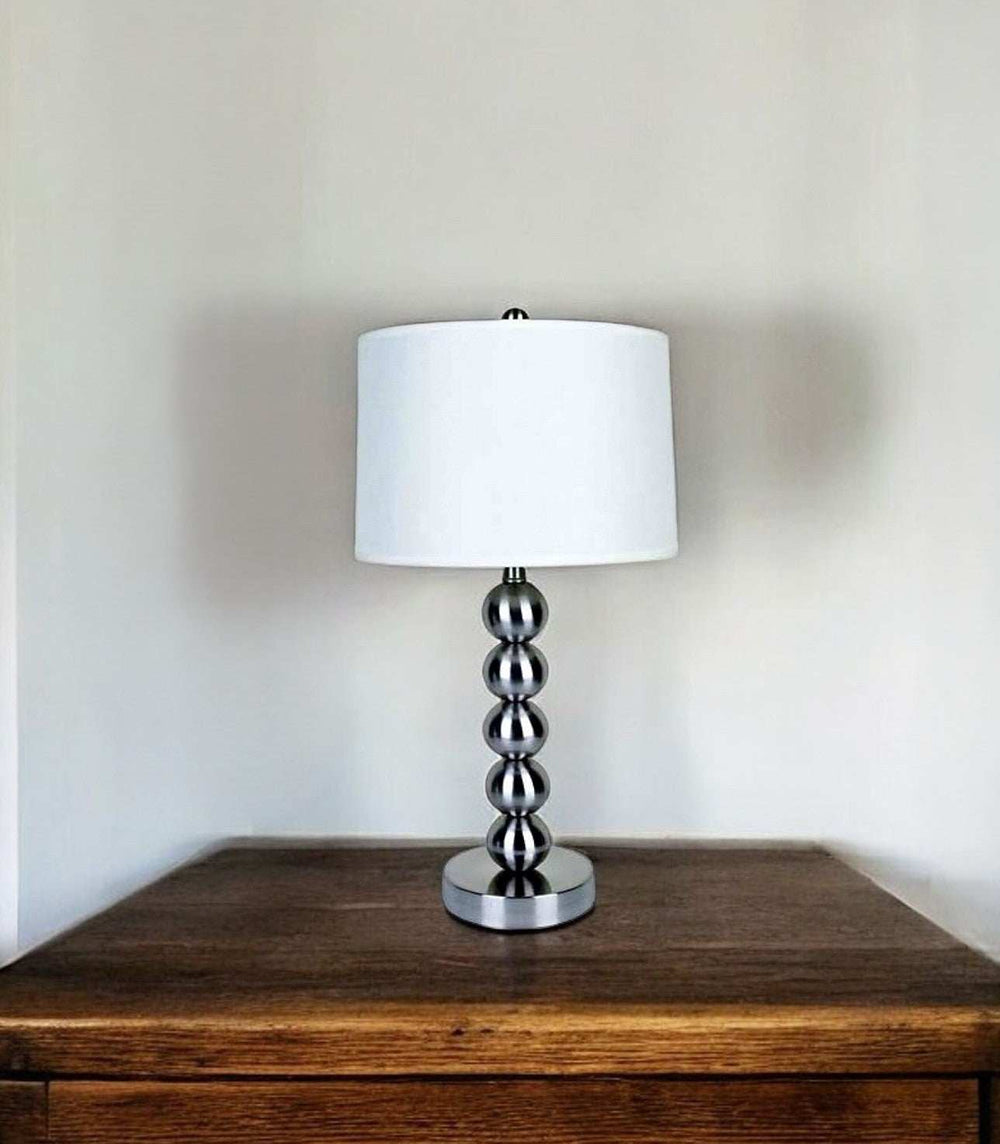 Silver Bauble Table Lamp with White Shade - Homeroots - Flyclothing LLC