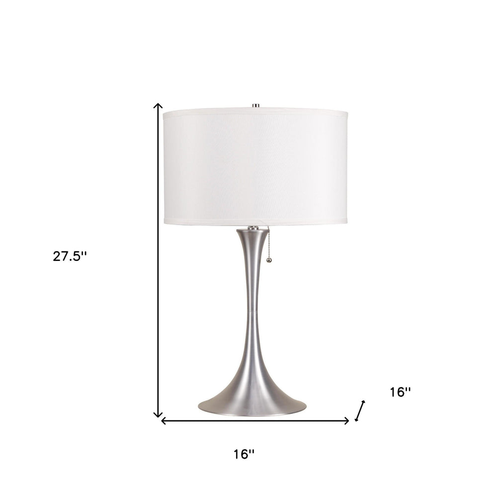 28" Silver Metal Bedside Table Lamp With White Shade - Homeroots - Flyclothing LLC