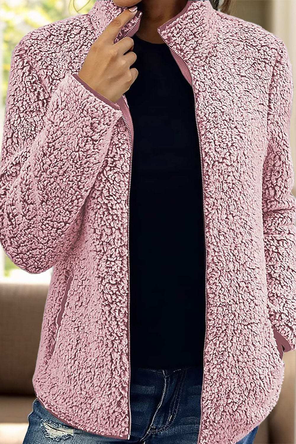 Pocketed Zip Up Turtleneck Jacket - Trendsi - Flyclothing LLC