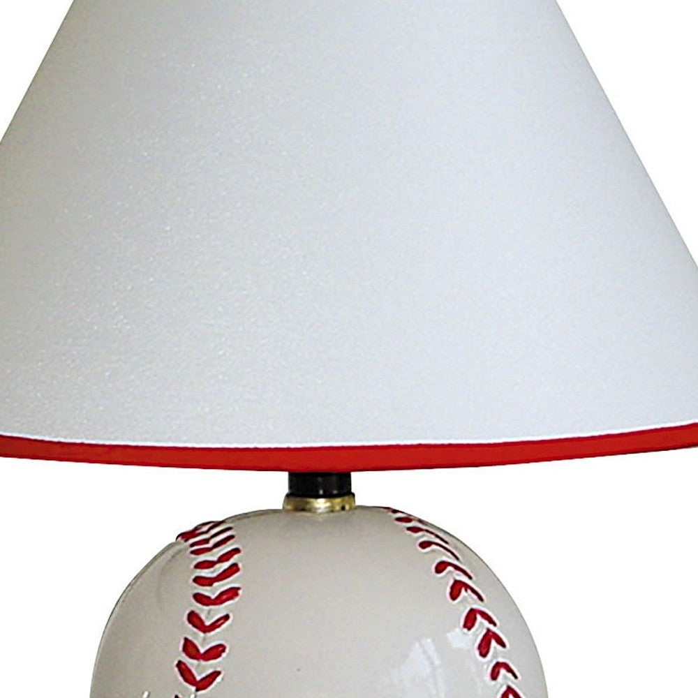12" White and Red Ceramic Baseball Sports Table Lamp With White and Red Empire Shade - Homeroots - Flyclothing LLC