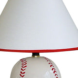 12" White and Red Ceramic Baseball Sports Table Lamp With White and Red Empire Shade - Homeroots - Flyclothing LLC