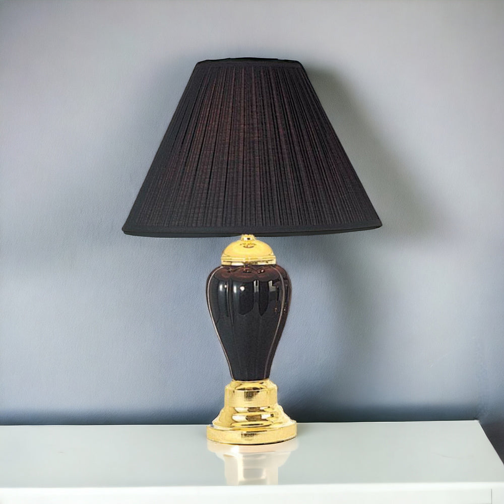 27" Black and Gold Ceramic Urn Table Lamp With Black Empire Shade - Homeroots