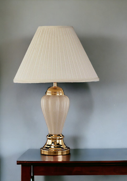 27" Ivory and Gold Ceramic Urn Table Lamp With Off White Empire Shade - Homeroots