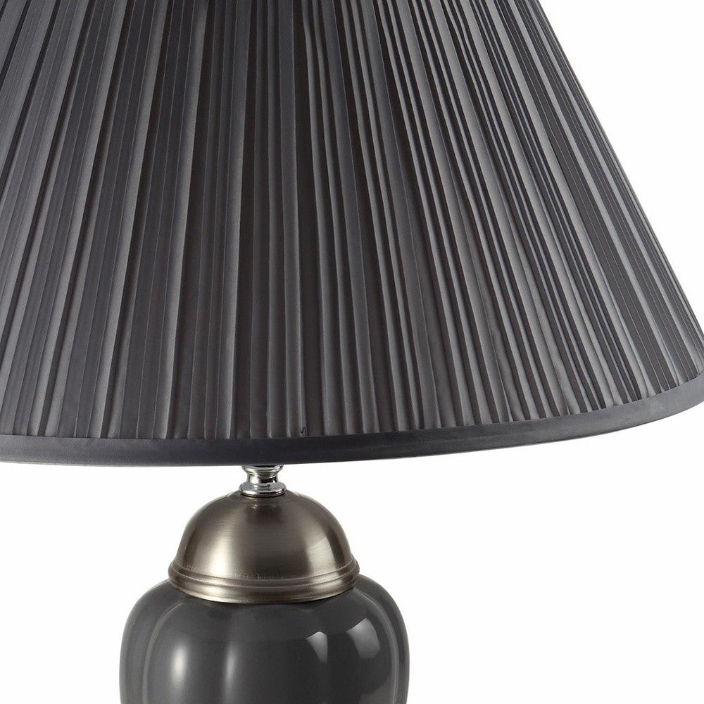 27" Gray and Silver Metal Urn Table Lamp With Gray Empire Shade - Homeroots