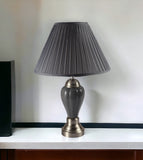 27" Gray and Silver Metal Urn Table Lamp With Gray Empire Shade - Homeroots