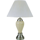 27" Ivory and Silver Ceramic Urn Table Lamp With White Empire Shade