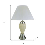 27" Ivory and Silver Ceramic Urn Table Lamp With White Empire Shade - Homeroots