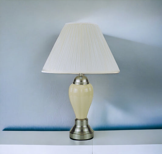 27" Ivory and Silver Ceramic Urn Table Lamp With White Empire Shade - Homeroots