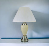 27" Ivory and Silver Ceramic Urn Table Lamp With White Empire Shade - Homeroots