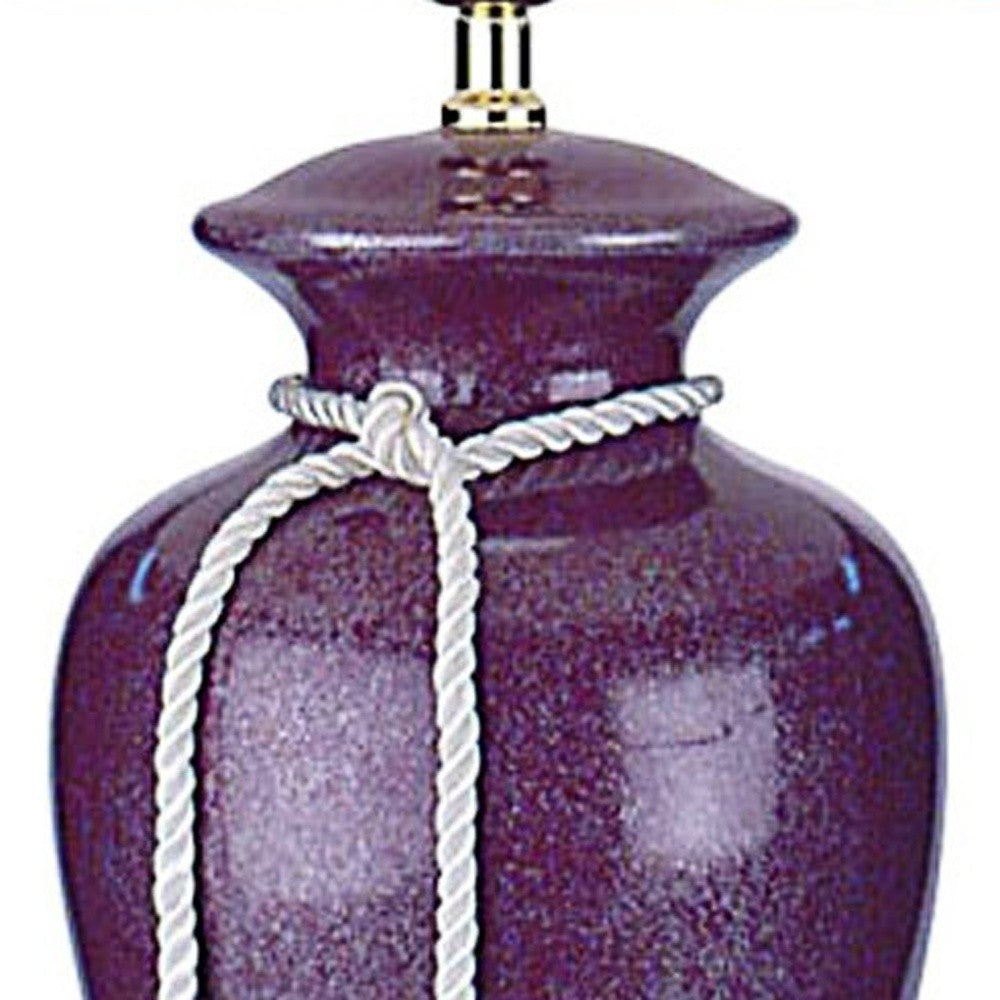 35" Red Burgundy Glaze Ceramic Urn Table Lamp With White Classic Empire Shade - Homeroots - Flyclothing LLC