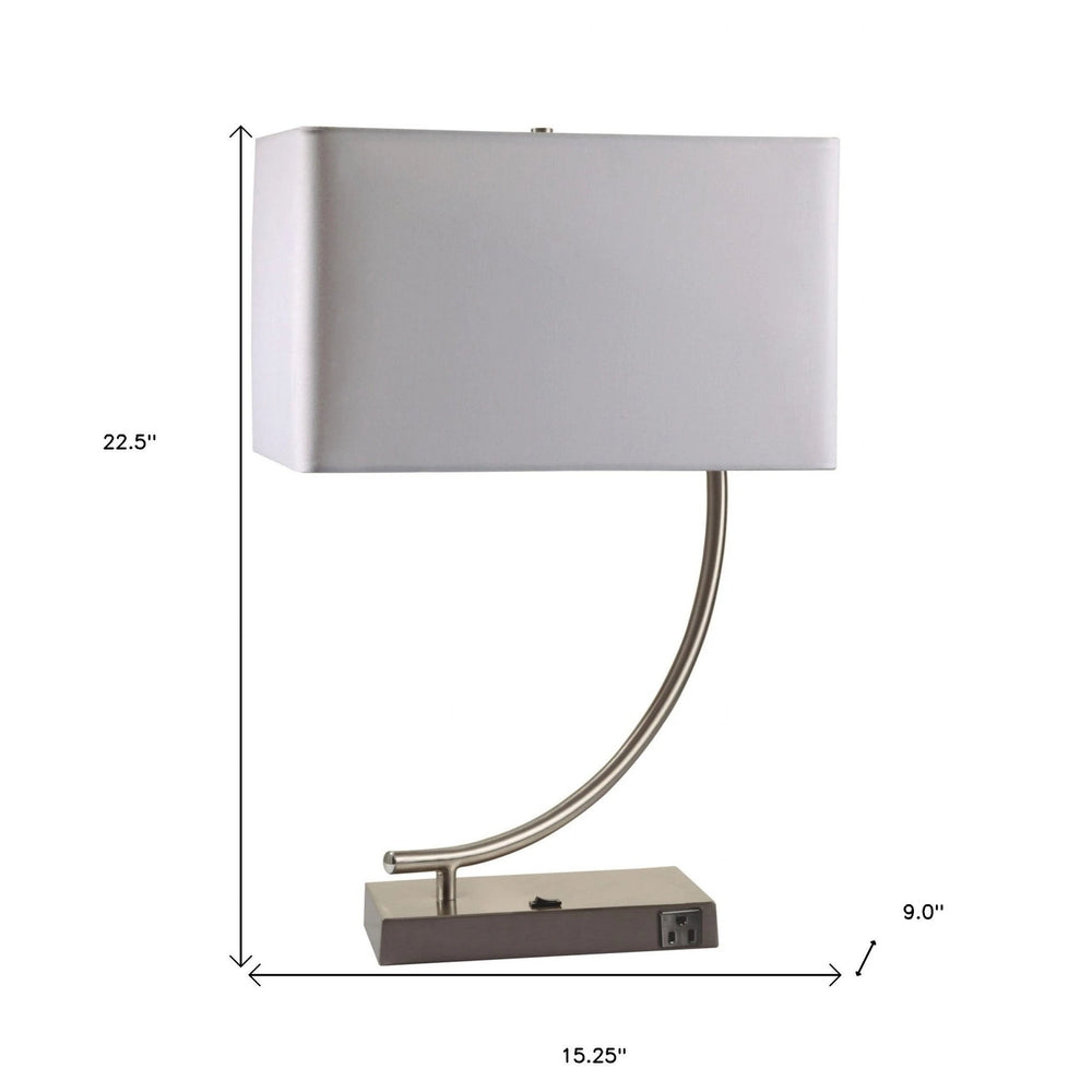 23" Silver Curved Table Lamp With White Rectangle Shade - Homeroots - Flyclothing LLC