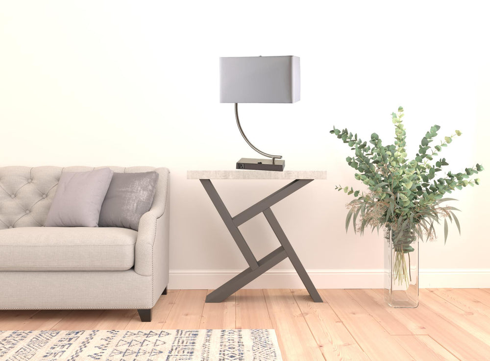 23" Silver Curved Table Lamp With White Rectangle Shade - Homeroots - Flyclothing LLC