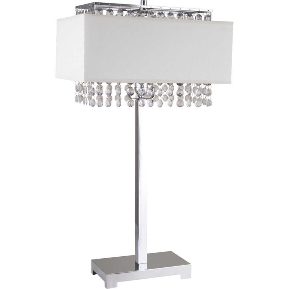 28" Silver Table Lamp With Faux Crystals and White Rectangle Shade - Homeroots - Flyclothing LLC