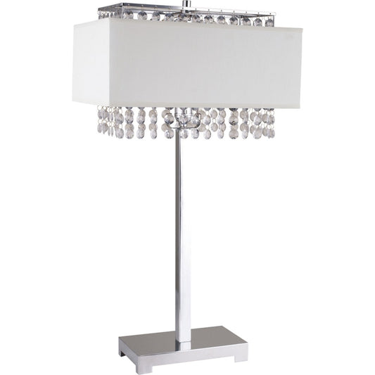 28" Silver Table Lamp With Faux Crystals and White Rectangle Shade - Homeroots