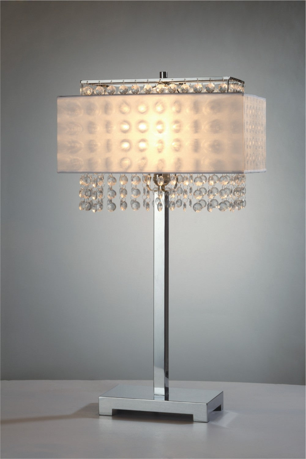 28" Silver Table Lamp With Faux Crystals and White Rectangle Shade - Homeroots - Flyclothing LLC