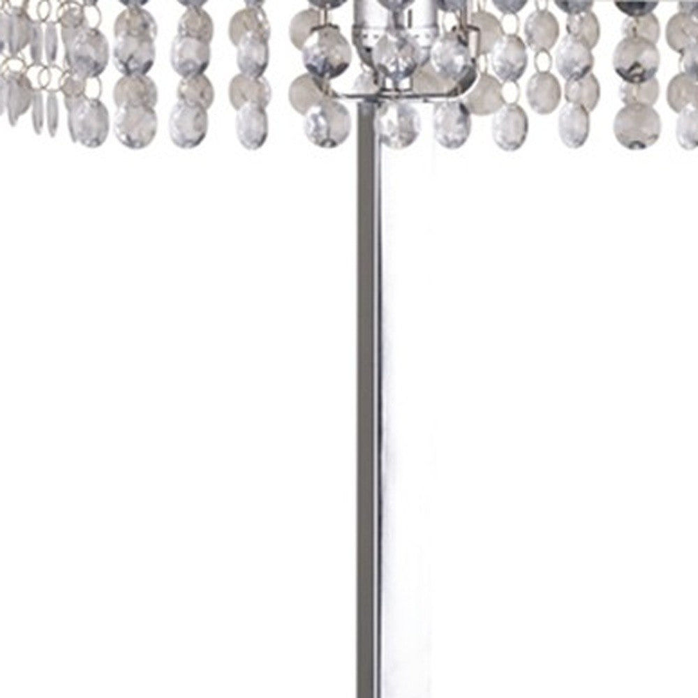 28" Silver Table Lamp With Faux Crystals and White Rectangle Shade - Homeroots - Flyclothing LLC