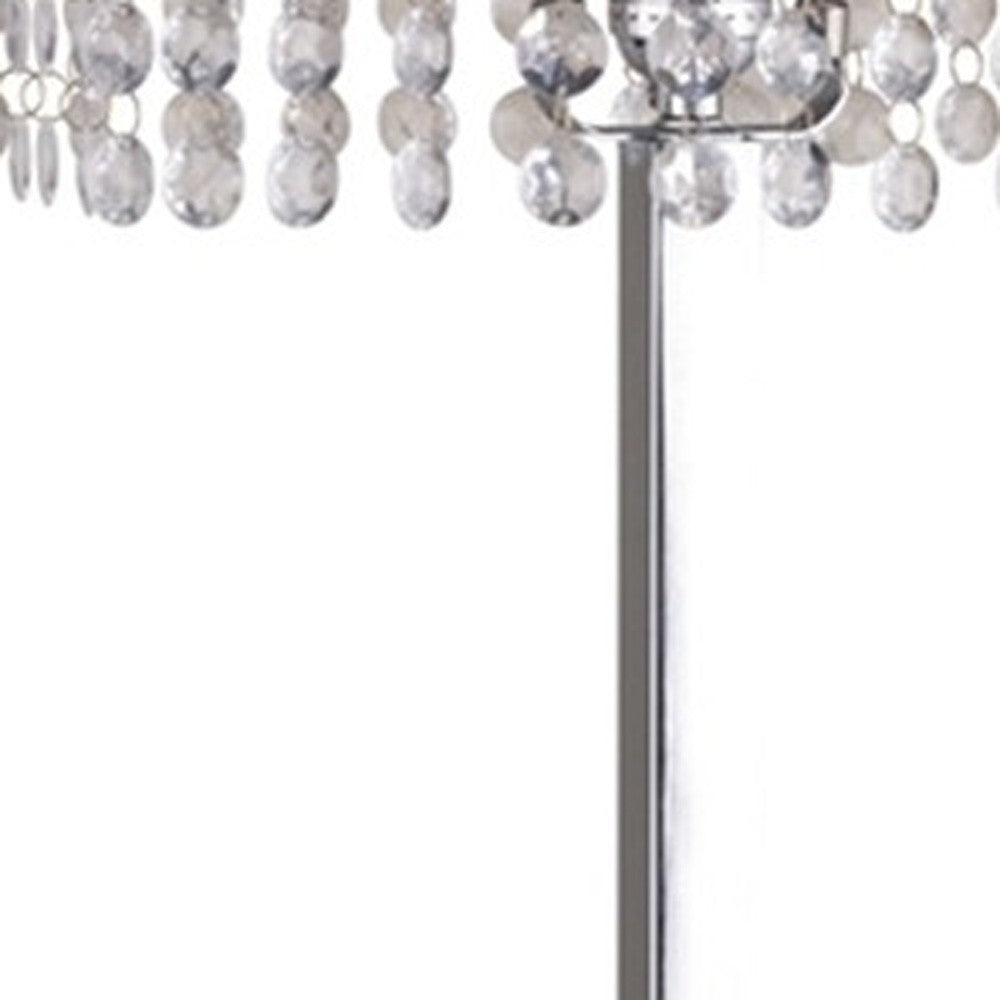 28" Silver Table Lamp With Faux Crystals and White Rectangle Shade - Homeroots - Flyclothing LLC