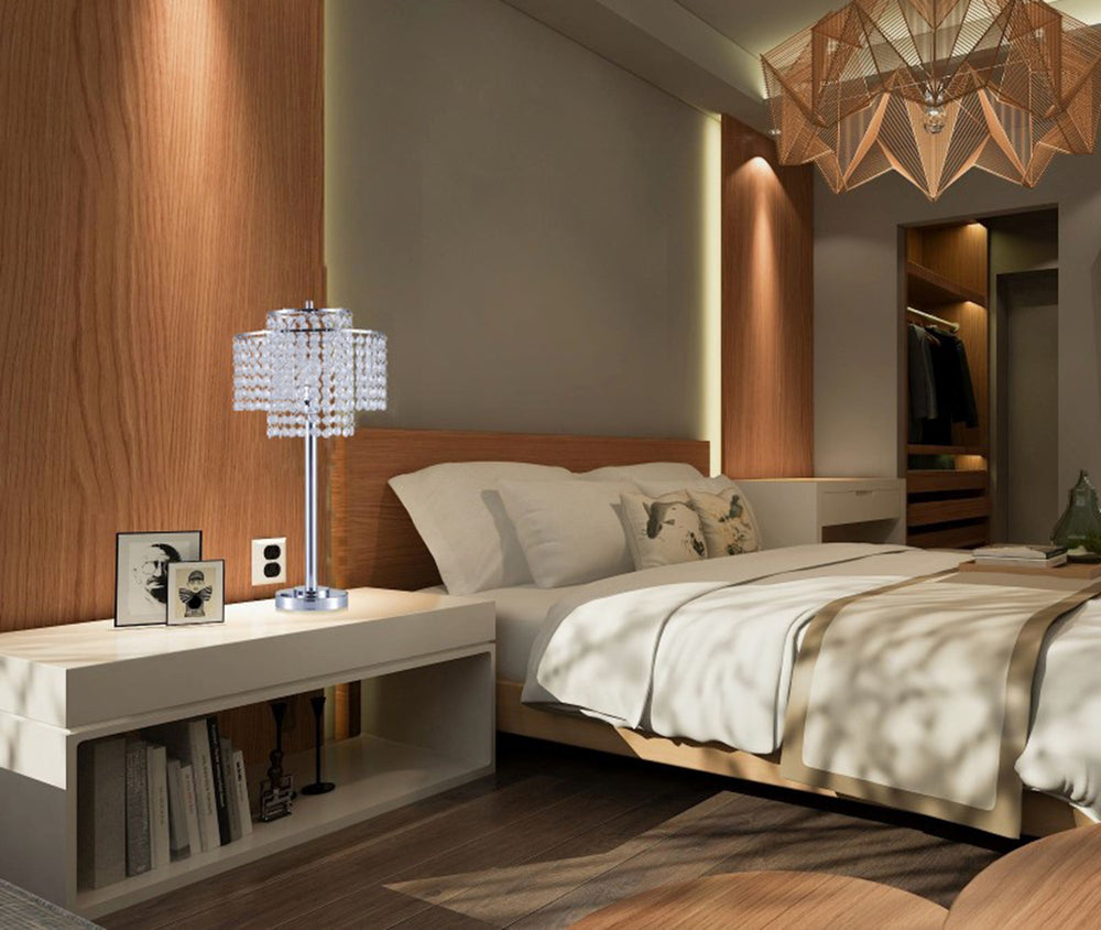 26" Silver Glam Two Tier Chandelier USB Table Lamp - Homeroots - Flyclothing LLC