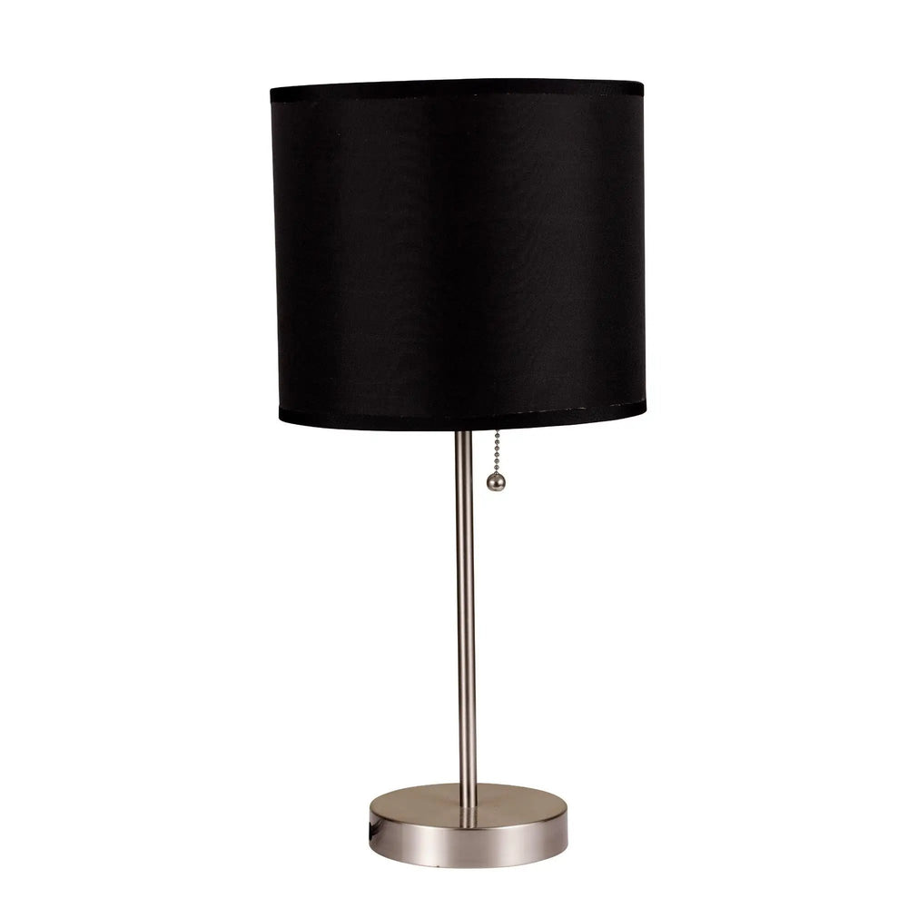16" Silver Metal Candlestick Table Lamp With Black Classic Drum Shade - Homeroots - Flyclothing LLC